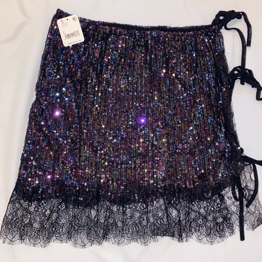 Intimately Free People Sequin Tie-Up Skirt NWT